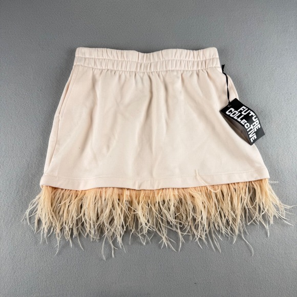 Future Collective Dresses & Skirts - Future Collective Reese Blutstein Feather Trim Mini Skirt Cream Small NWT